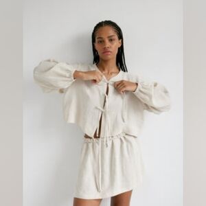 Boheme Cream Tie-Front Cropped Blouse